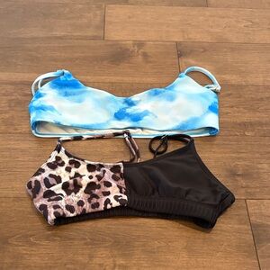 SHEIN Blue Tie-Dye and Leopard Print Bikini Tops